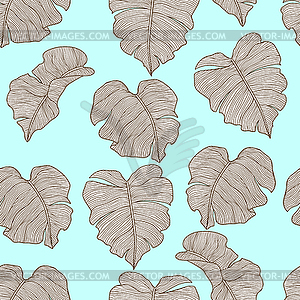 Seamless pattern with stylized palm leaves. - vector clipart