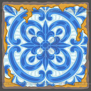 Portuguese azulejo vintage ceramic tile pattern. Ol - vector clipart