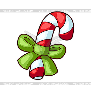 Candy with ribbon. Sweet Merry Christmas item. - vector image