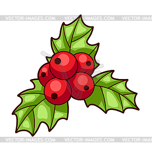 Holly berry. Sweet Merry Christmas item. Cute symbo - vector image