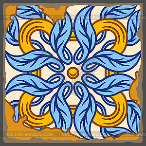 Portuguese azulejo vintage ceramic tile pattern. Ol - vector clip art