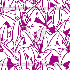 Seamless pattern with stylized lily flowers. - vector clipart / vector image