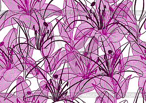 Seamless pattern with stylized lily flowers. - vector image