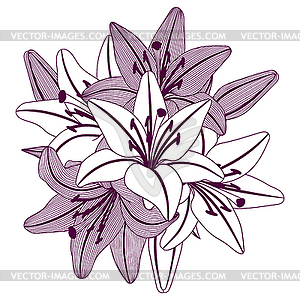 Background with stylized lily flowers. Decorative - vector clip art