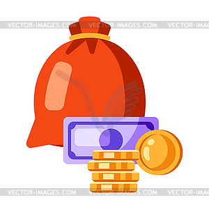 Bag of money, banknotes and coins. Icon for online - vector image