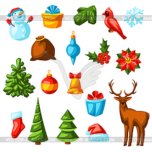 Set of Merry Christmas objects. Holiday items in - color vector clipart
