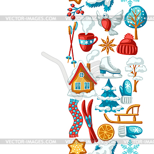 Winter seasonal seamless pattern. Outdoor leisure - vector image