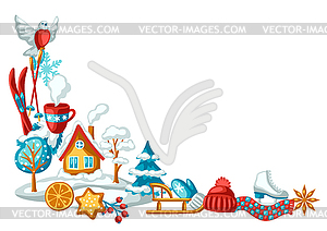 Winter seasonal background. Outdoor leisure and cut - vector clipart