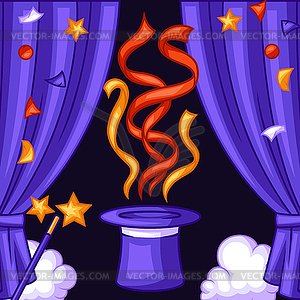 Magician background with magic items. Illusionist - vector image