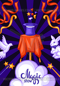 Magician background with magic items. Illusionist - vector image