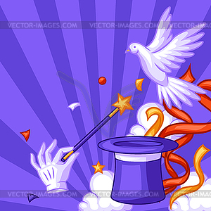 Magician background with magic items. Illusionist - vector image