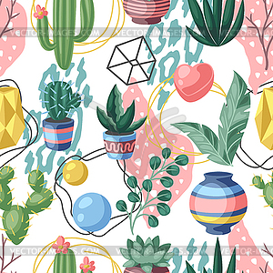 Seamless pattern with cactuses and succulents. - vector image