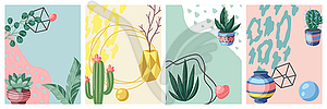 Cards with cactuses and succulents. Decorative spik - royalty-free vector image