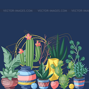 Background with cactuses and succulents. - vector image