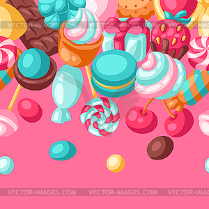 Seamless pattern various candies and sweets. - vector clipart