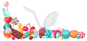 Frame with various candies and sweets. Confectioner - vector image