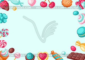 Frame with various candies and sweets. Confectioner - vector clipart