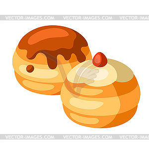 Donuts. Happy Hanukkah holiday icon in cartoon style - vector EPS clipart