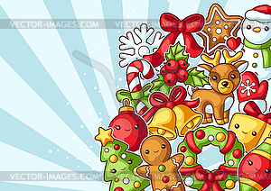 Sweet Merry Christmas greeting card. Cute character - stock vector clipart