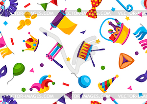 Happy Purim Jewish holiday seamless pattern. - vector image