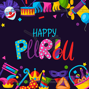 Happy Purim Jewish holiday greeting card. Backgroun - vector EPS clipart