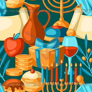 Happy Hanukkah seamless pattern with religious - vector clip art