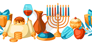 Happy Hanukkah seamless pattern with religious - vector clipart