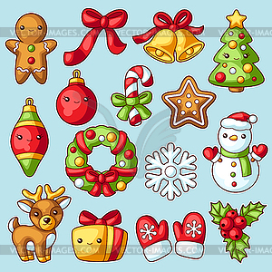 Sweet Merry Christmas set. Cute characters and - vector EPS clipart