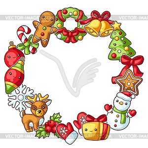 Sweet Merry Christmas decorative frame. Cute - vector image