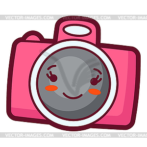 Photo camera in cartoon style. Cute funny character - color vector clipart