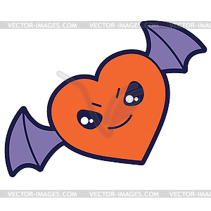 Bat heart in cartoon style. Happy Halloween angry - vector clip art