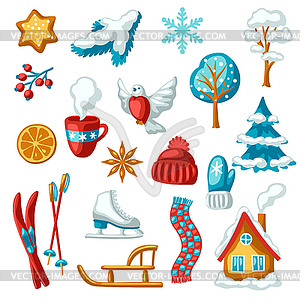 Winter seasonal set of items. Outdoor leisure and - vector clip art