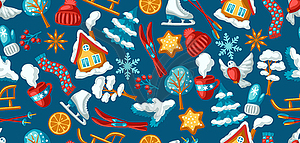 Winter seasonal seamless pattern. Outdoor leisure - vector image