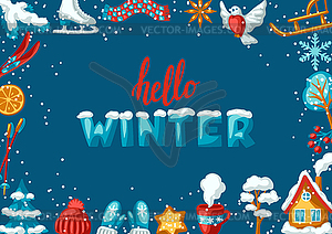 Winter seasonal frame. Outdoor leisure and cute - vector image