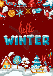 Winter seasonal background. Outdoor leisure and cut - vector clipart