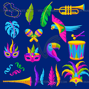 Карнавальная вечеринка набор иконок празднования, объектов - клипарт в векторном формате