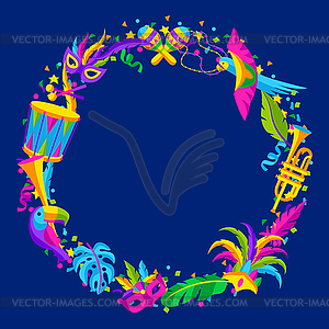 Carnival party frame with celebration icons, object - color vector clipart