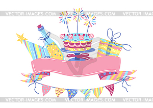 Поздравительная открытка с днем рождения. Праздник или холида - векторизованное изображение