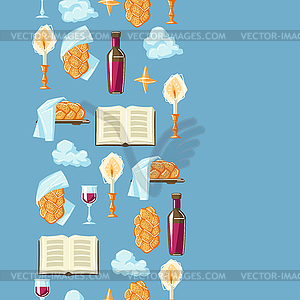 Shabbat Shalom seamless pattern with religious - vector clipart