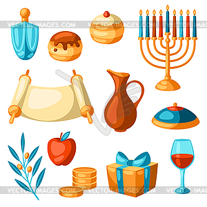 Set of Happy Hanukkah religious symbols. holiday - vector image