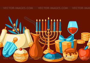 Happy Hanukkah seamless pattern with religious - vector image
