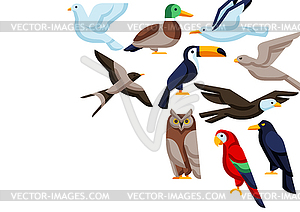 Background with stylized birds. wild birds in simpl - vector image