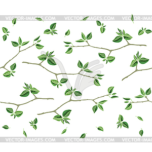 Seamless pattern with branches and green leaves. - stock vector clipart