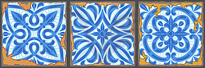 Portuguese azulejo vintage ceramic tile pattern. Ol - vector clipart