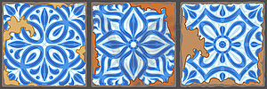 Portuguese azulejo vintage ceramic tile pattern. Ol - vector image