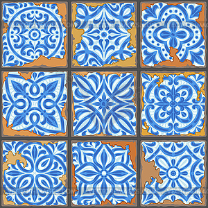 Portuguese azulejo vintage ceramic tile seamless - vector clipart