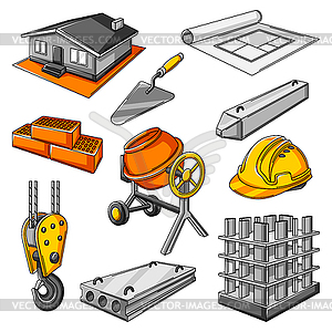 Набор иконок предметов жилищного строительства. Промышленные - векторное изображение EPS