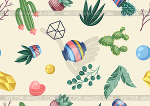 Seamless pattern with cactuses and succulents. - royalty-free vector clipart