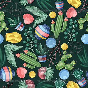 Seamless pattern with cactuses and succulents. - vector image