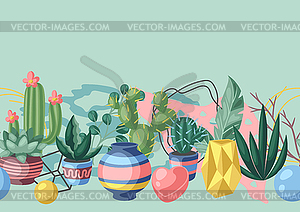 Seamless pattern with cactuses and succulents. - vector clipart